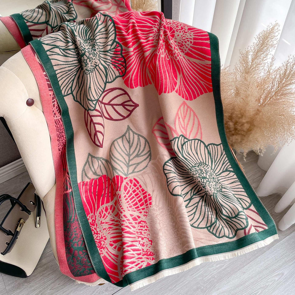 **NEW** Pink and Green Floral Luxe Pashmina Shawl - Simply Greek