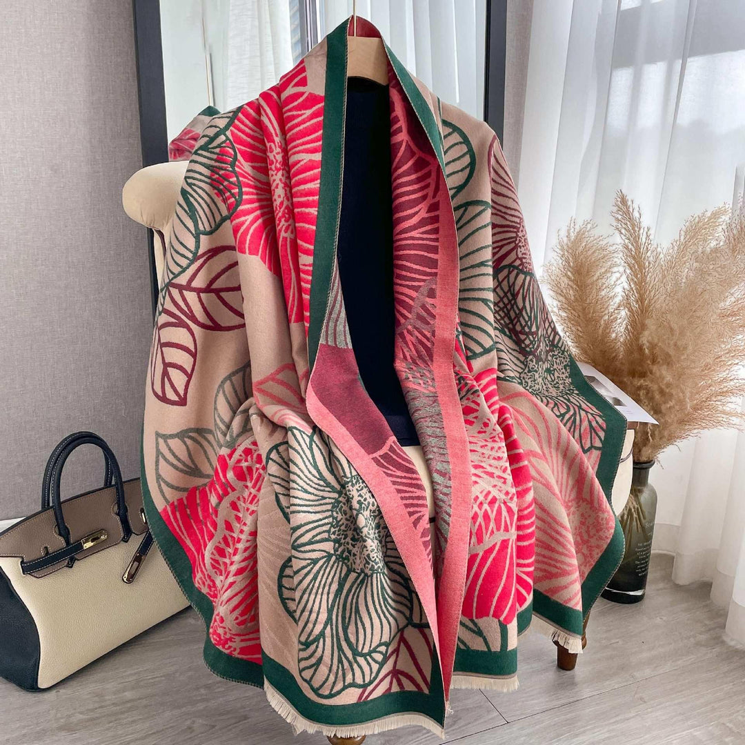 **NEW** Pink and Green Floral Luxe Pashmina Shawl - Simply Greek