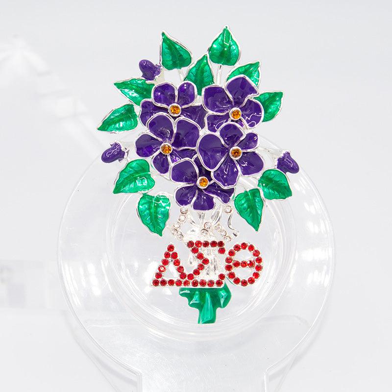 ΔΣΘ Sorority Violet Flower Brooch Pin - Simply Greek (Copyright, All Rights Reserved)