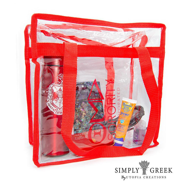 DST Clear Zippered Stadium Tote with shoulder straps by Simply Greek