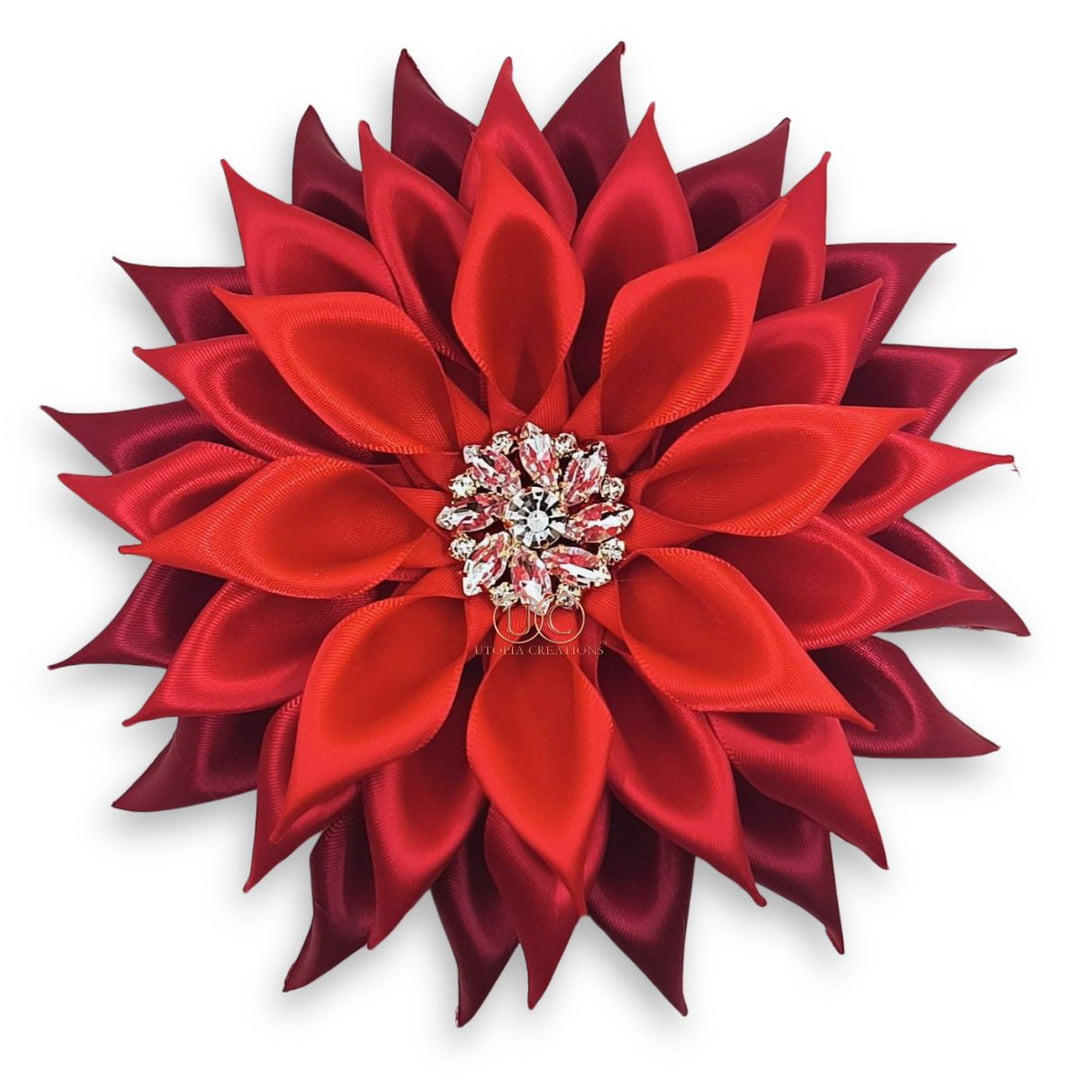 **NEW** Red Gradient Ribbon Flower Corsage "Michelle" Redesigned