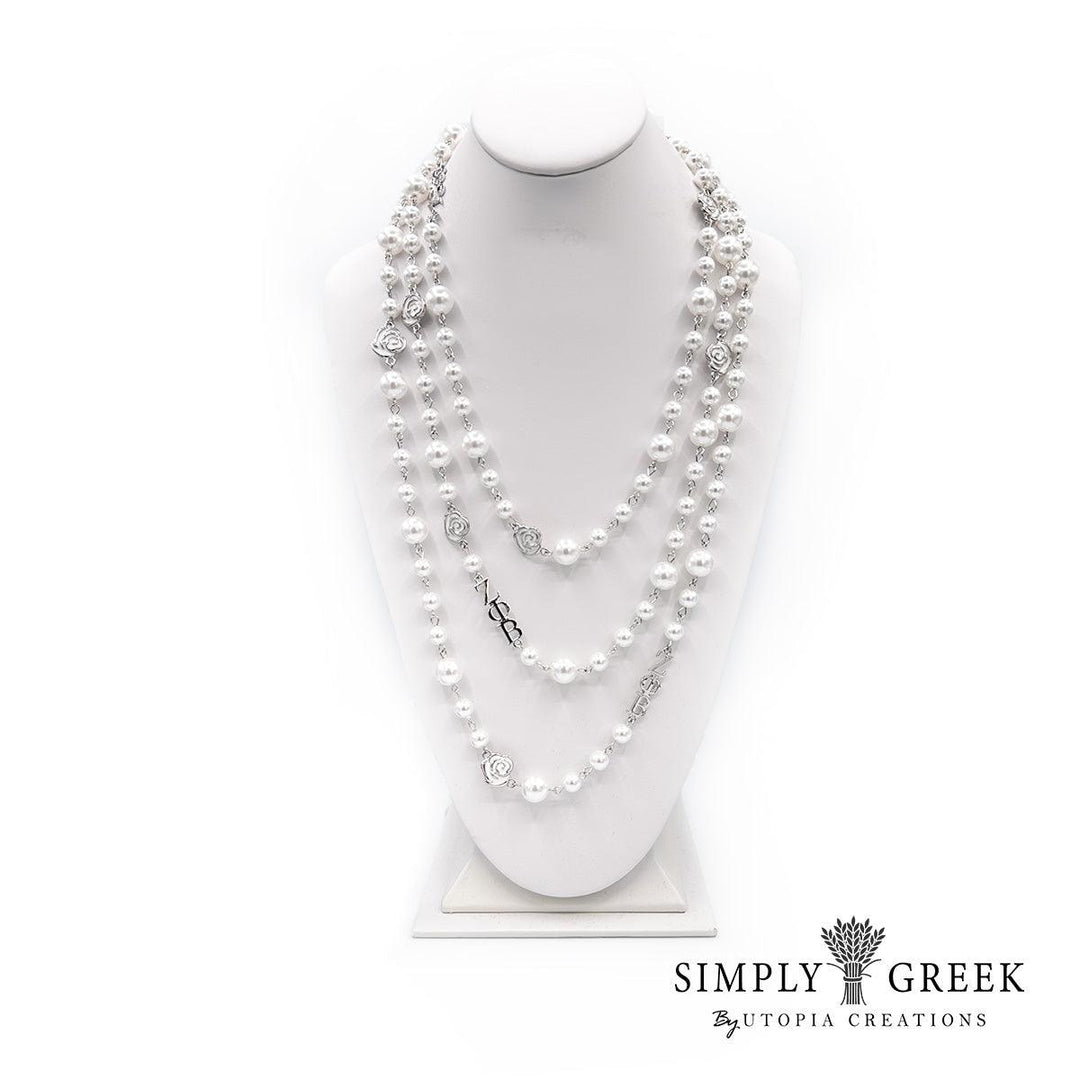 **NEW** ZΦB Roses & Pearls 36" Long Chain Necklace - Simply Greek