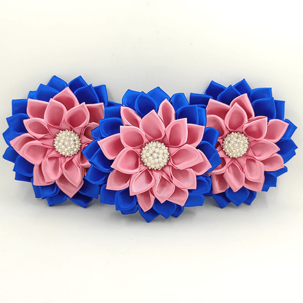 Blue & Pink Satin Ribbon Flower Brooch - Simply Greek