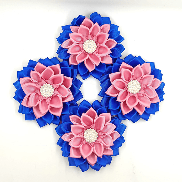 Blue & Pink Satin Ribbon Flower Brooch - Simply Greek