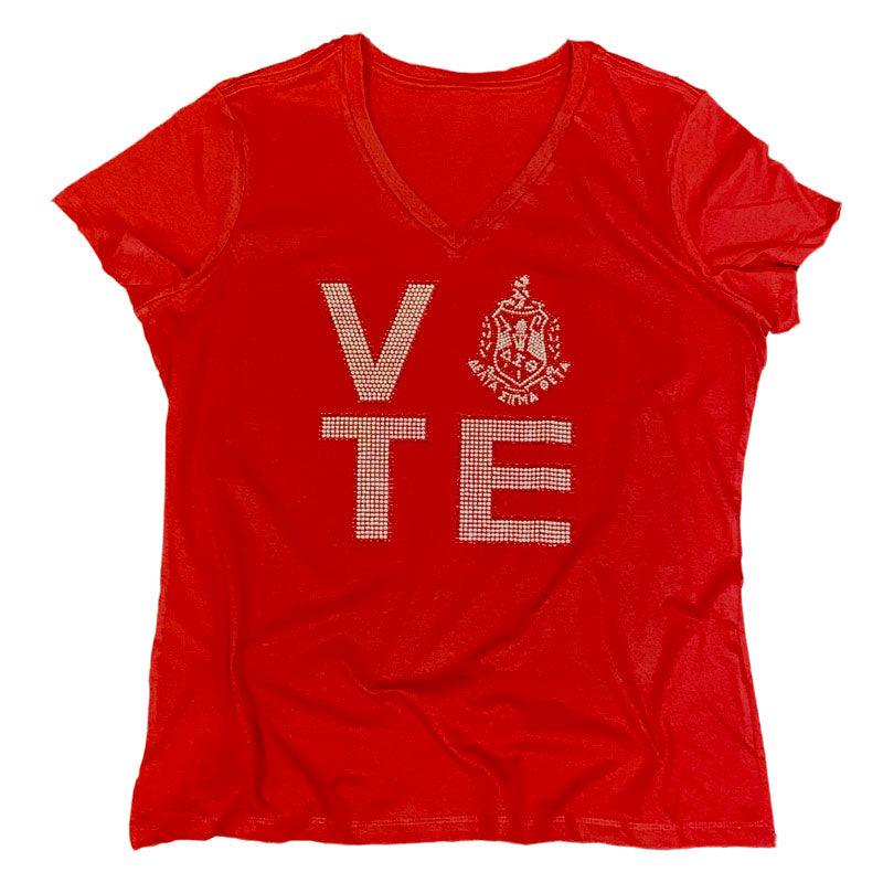 DST "VOTE" Rhinestone V-Neck Tee - Simply Greek