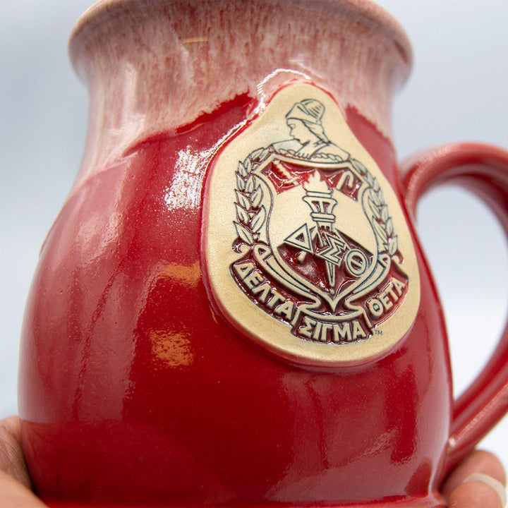 Delta Sigma Theta Tall Belly handmade pottery mug by Deneen Pottery. Exclusively sold at Simply Greek by Utopia Creations.