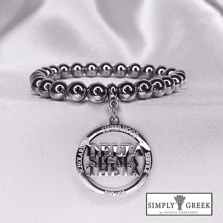 Delta Sigma Theta ΔΣΘ Beaded Charm Bracelet (Stainless Steel) - Simply Greek
