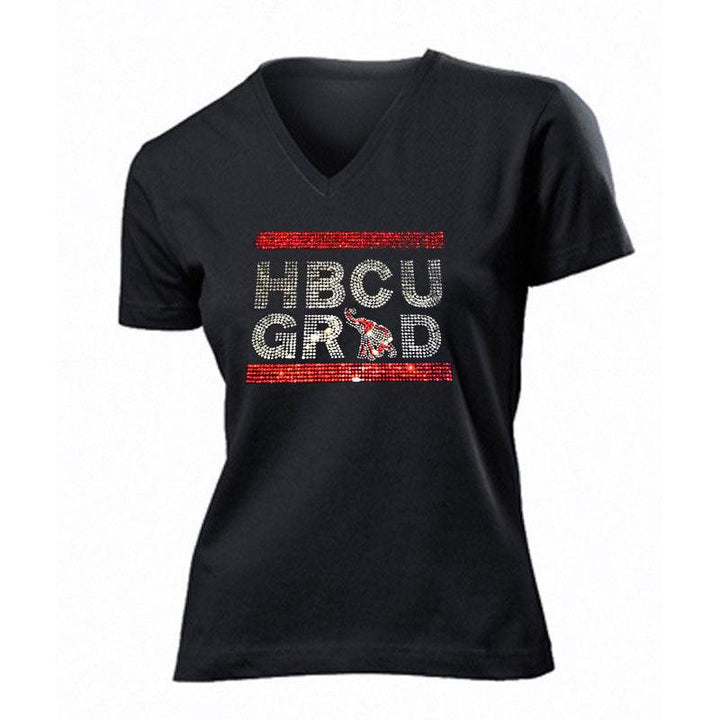"HBCU GRAD" Rhinestone V-Neck Tee - UTOPIA CREATIONS | Accessories & Gifts