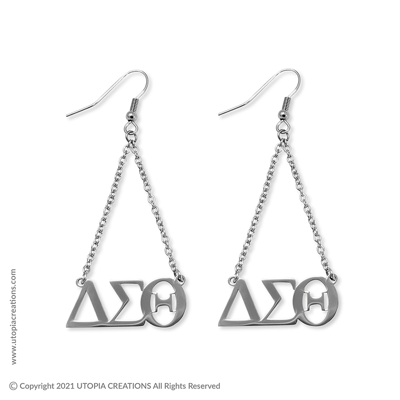 ΔΣΘ Diva Dangle Earrings (Stainless Steel) - Simply Greek