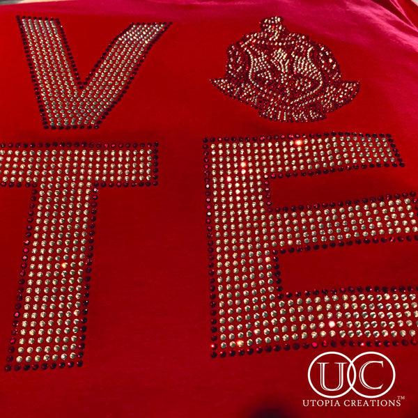 DST "VOTE" Rhinestone V-Neck Tee - UTOPIA CREATIONS | Accessories & Gifts