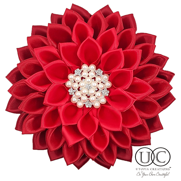 Red Ruby Monochromatic Ribbon Flower Corsage by Utopia Creations