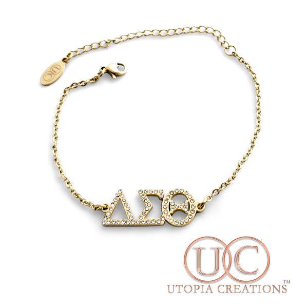ΔΣΘ Bracelet with Rhinestones (Stainless Steel) - UTOPIA CREATIONS | Accessories & Gifts