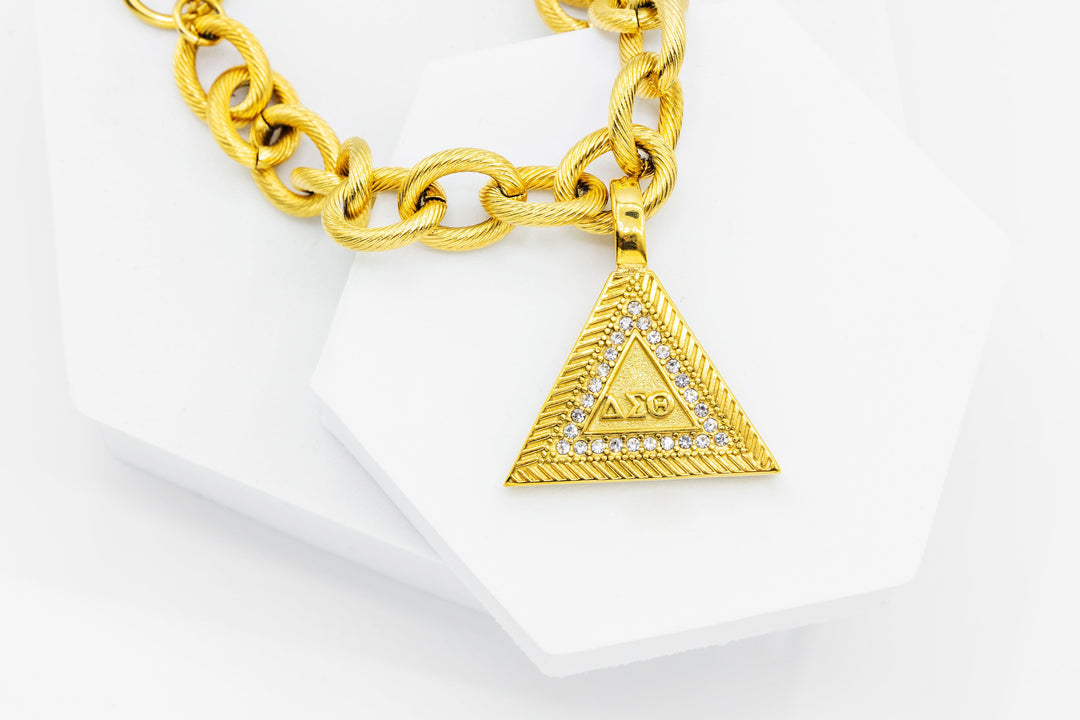ΔΣΘ Signature Pyramid Pendant and Oval Link Bracelet (Stainless Steel) - Simply Greek