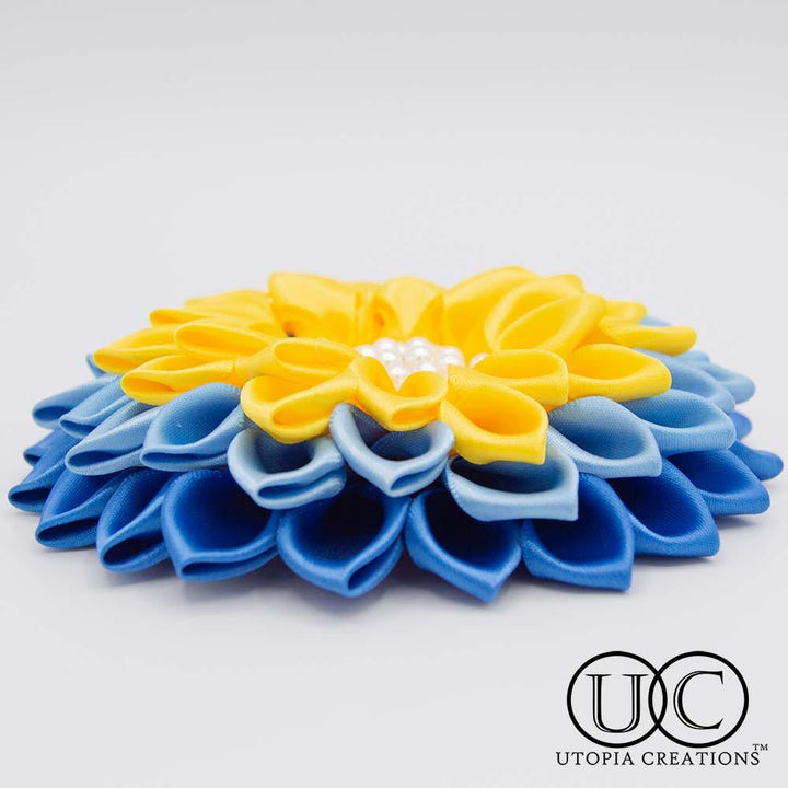 Yellow and Blue Gradient Ribbon Flower Corsage by Utopia Creations