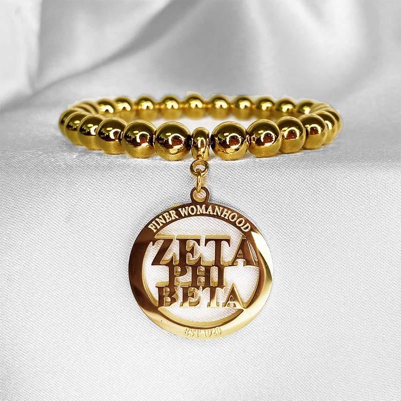 Zeta Phi Beta ZΦB Beaded Charm Bracelet (Stainless Steel) - Simply Greek