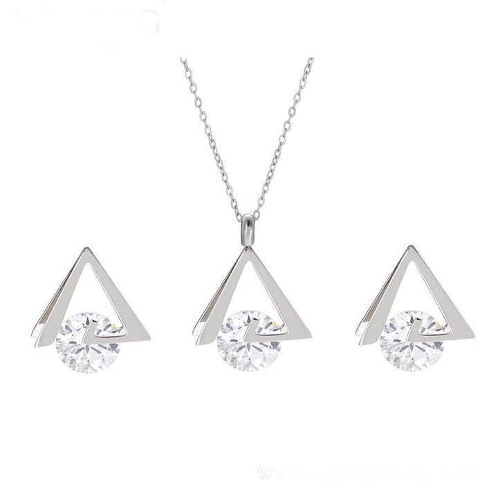 Pyramid Solitaire Pendant Set (Stainless Steel) - Simply Greek