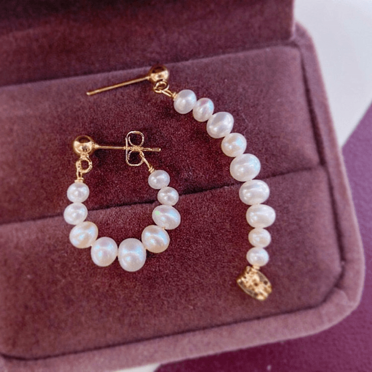 **NEW** Freshwater Pearl Hoop Earrings w/14k Gold Filled Post - Simply Greek