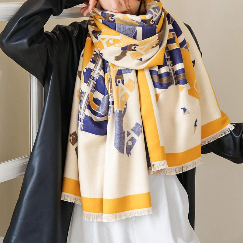 **NEW** Rhoyal Blue & Yellow Marching Horses Pashmina Shawl - Simply Greek