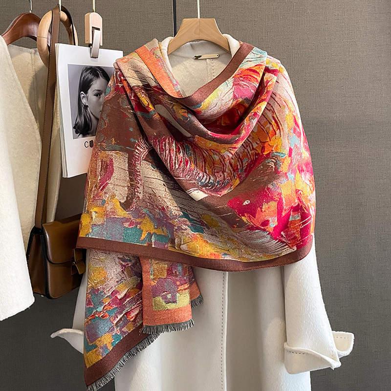 Écharpe Pashmina Motif éléphant – Viscose, 180x70 Cm, Pompons, Style Bohème Pour Femme - 9