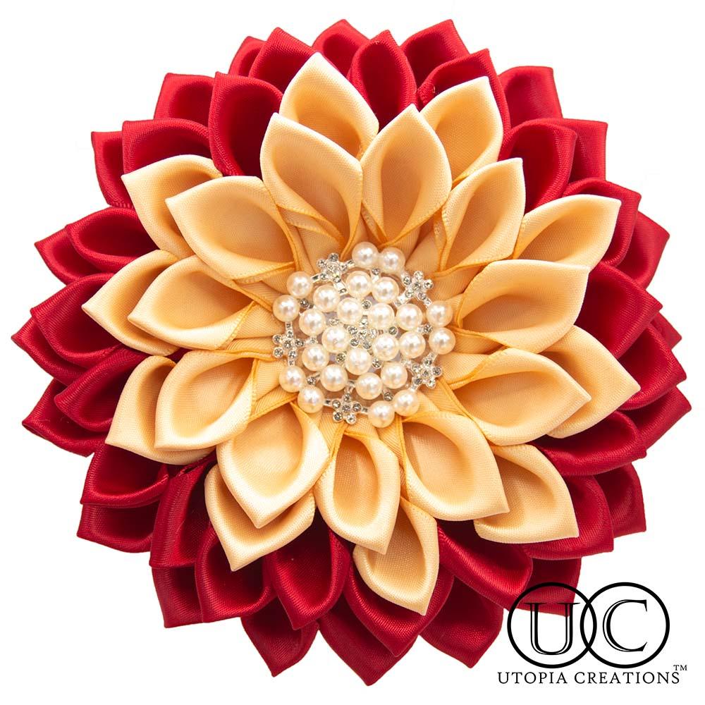**NEW** Crimson & Cream Flower Corsage Brooch - Simply Greek