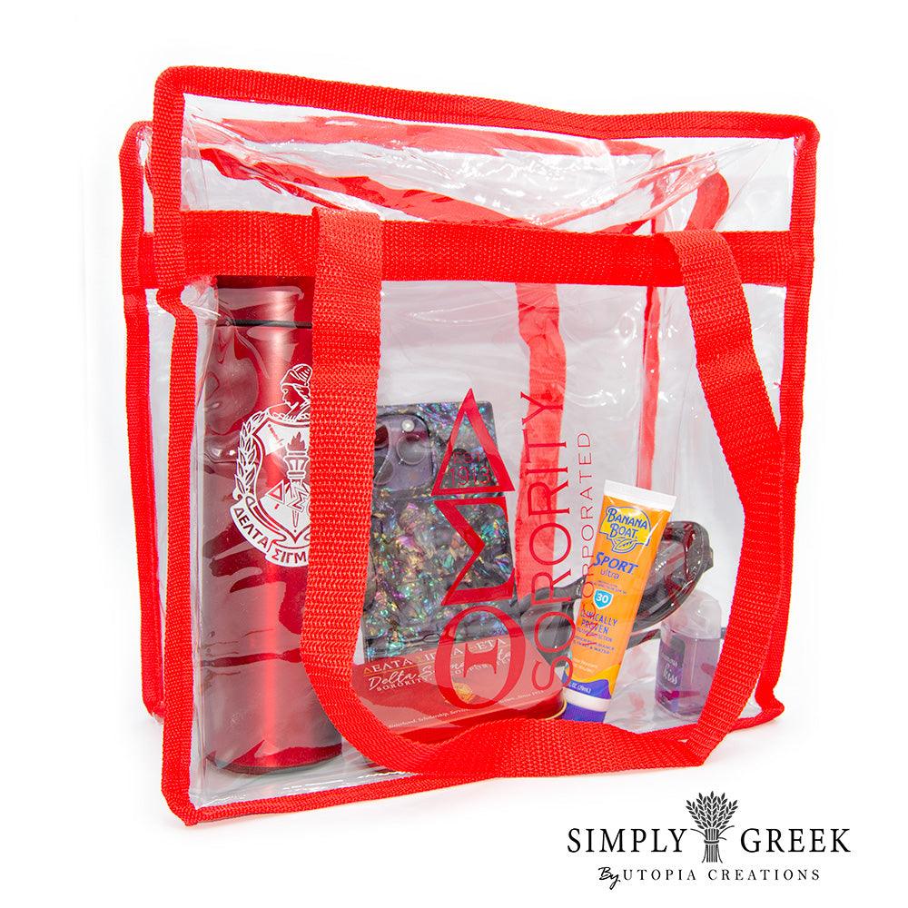 DST Clear Zippered Stadium Tote with shoulder straps by Simply Greek