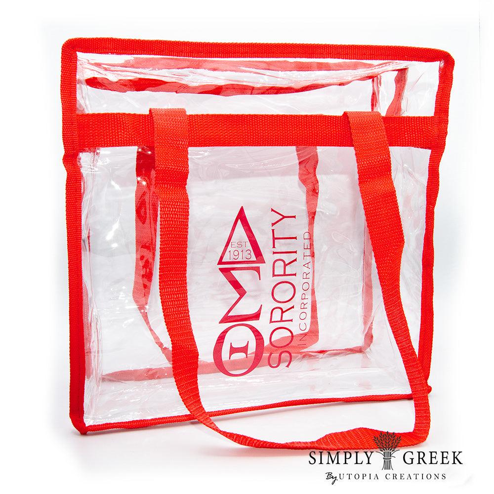 DST Clear Zippered Stadium Tote with shoulder straps by Simply Greek