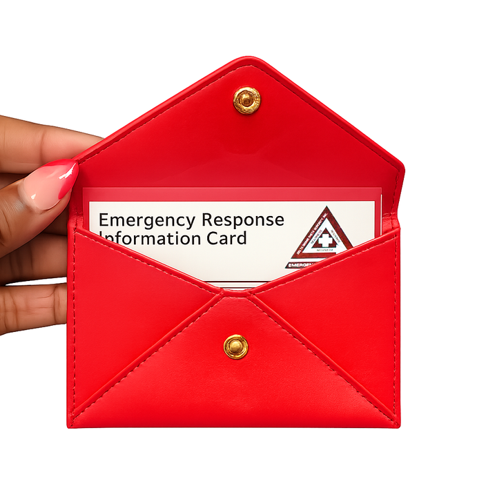 Red Leatherette Envelope with Delta Sigma Theta Emergency Response Info card inside