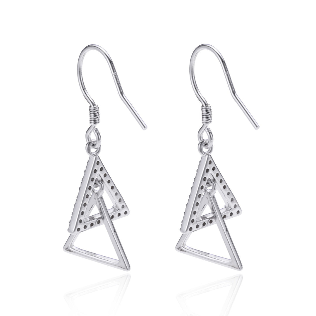 Sterling Silver Pavé Delta Dangle Earrings