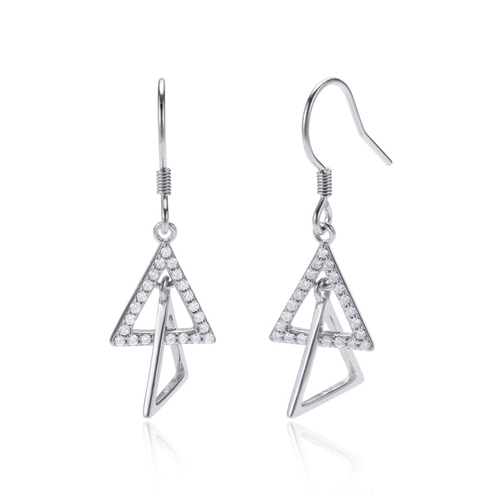 Sterling Silver Pavé Delta Dangle Earrings