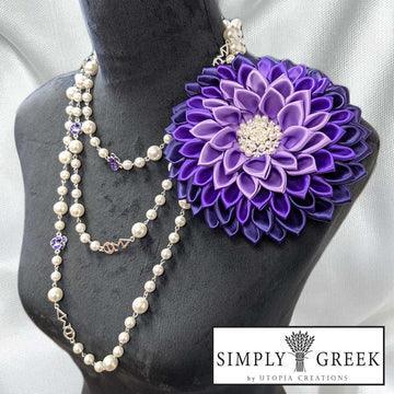 ΔΣΘ Violets & Pearls 36" Long Chain Necklace - Simply Greek