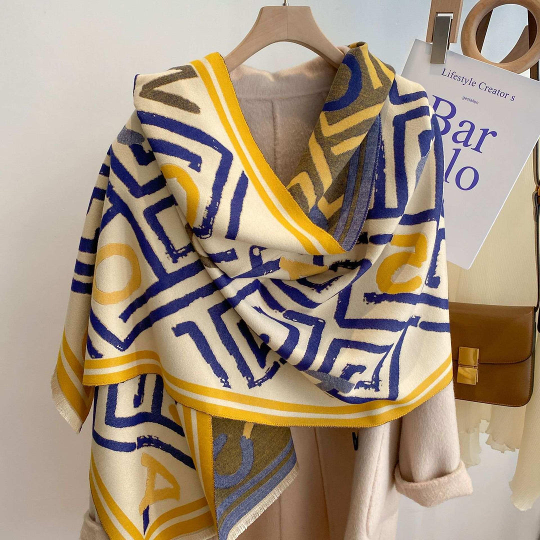 **NEW** Rhoyal Blue & Yellow Gold Pashmina Shawl {PRE-ORDER} - Simply Greek