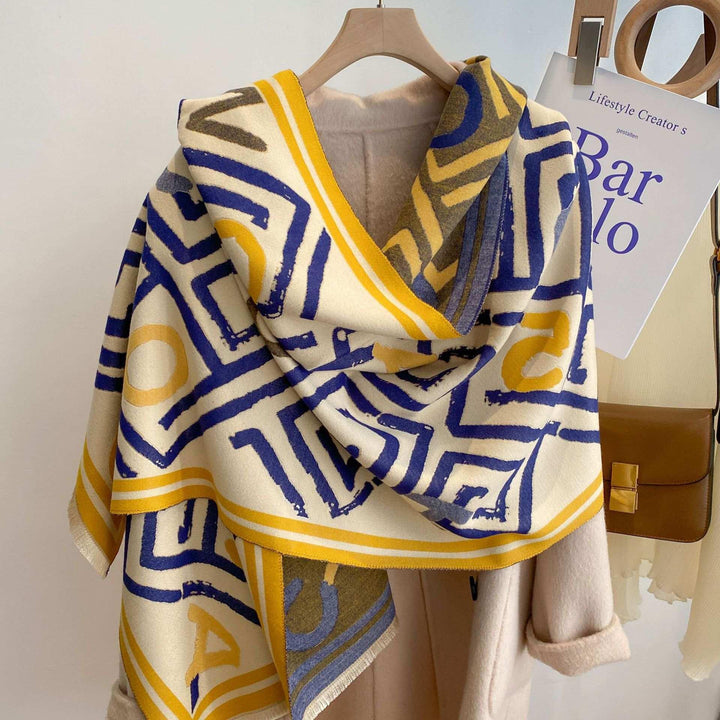 **NEW** Rhoyal Blue & Yellow Gold Pashmina Shawl {PRE-ORDER} - Simply Greek