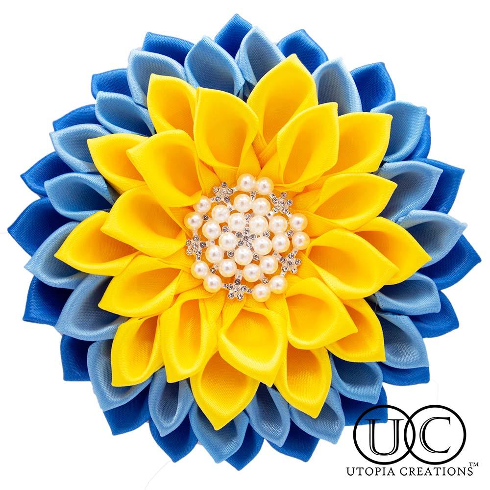 Yellow and Blue Gradient Ribbon Flower Corsage by Utopia Creations