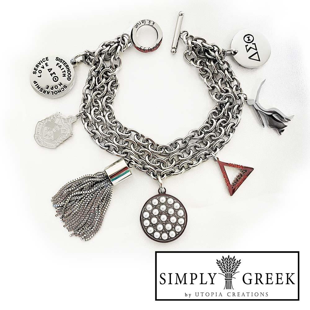 ΔΣΘ "Be Charmed" Linked Toggle Bracelet (Stainless Steel) - Simply Greek