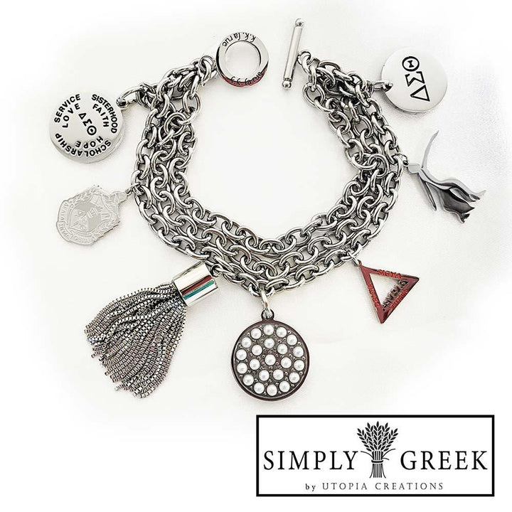 ΔΣΘ "Be Charmed" Linked Toggle Bracelet (Stainless Steel) - Simply Greek