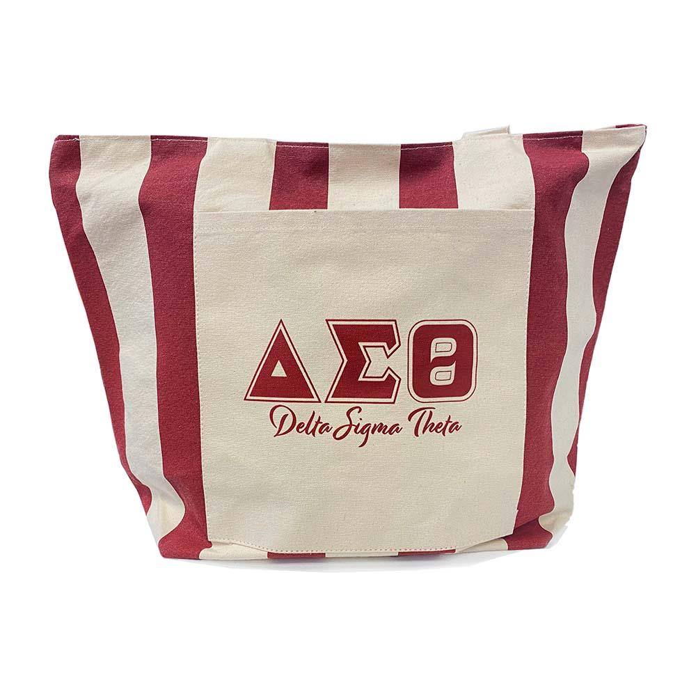 DST Crimson & Cream Striped Canvas BeachTote - Simply Greek