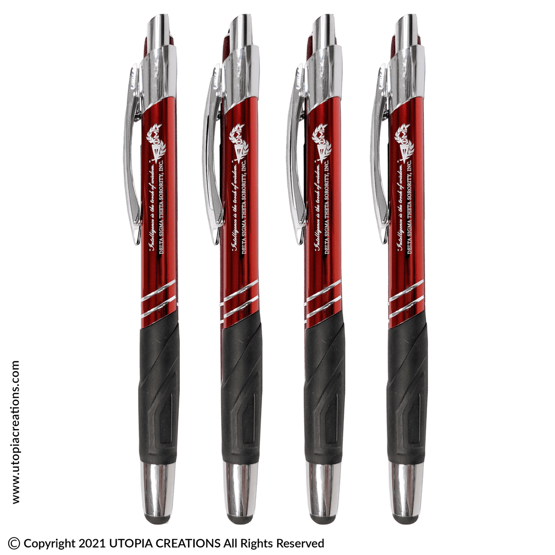 ΔΣΘ Torch of Wisdom Metal Ink Pens w/Stylus (Set of 4) - Simply Greek