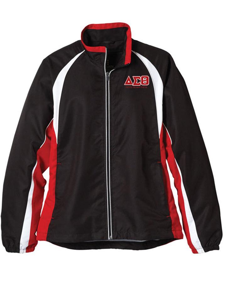 Delta Sigma Theta Embroidered Track Jacket. Red, Black, White and Red