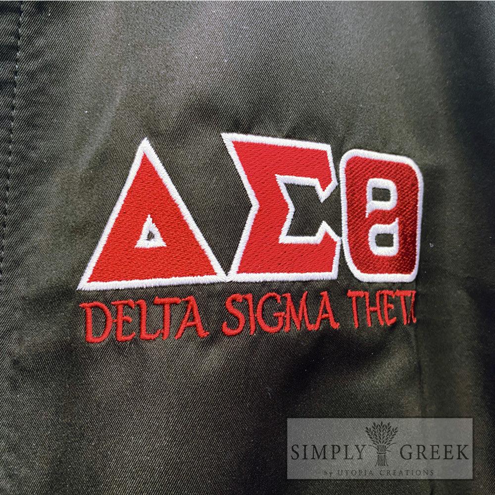 Delta Sigma Theta embroidered track jacket at Simply Greek by Utopia Creations.