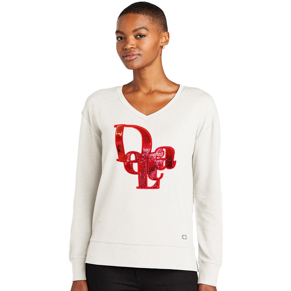 **NEW** Luxe Delta D'OR Sequined OGIO Long Sleeve V-Neck - Simply Greek