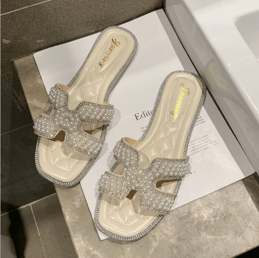 Pearl & Rhinestone Slides | Flip Flops - Simply Greek