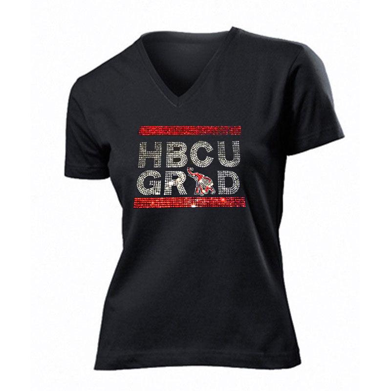 "HBCU GRAD" Rhinestone V-Neck Tee - UTOPIA CREATIONS | Accessories & Gifts