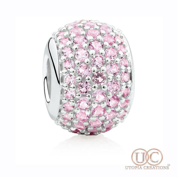 Pink Pavé Crystal Bead Charm (Stainless Steel) - UTOPIA CREATIONS | Accessories & Gifts
