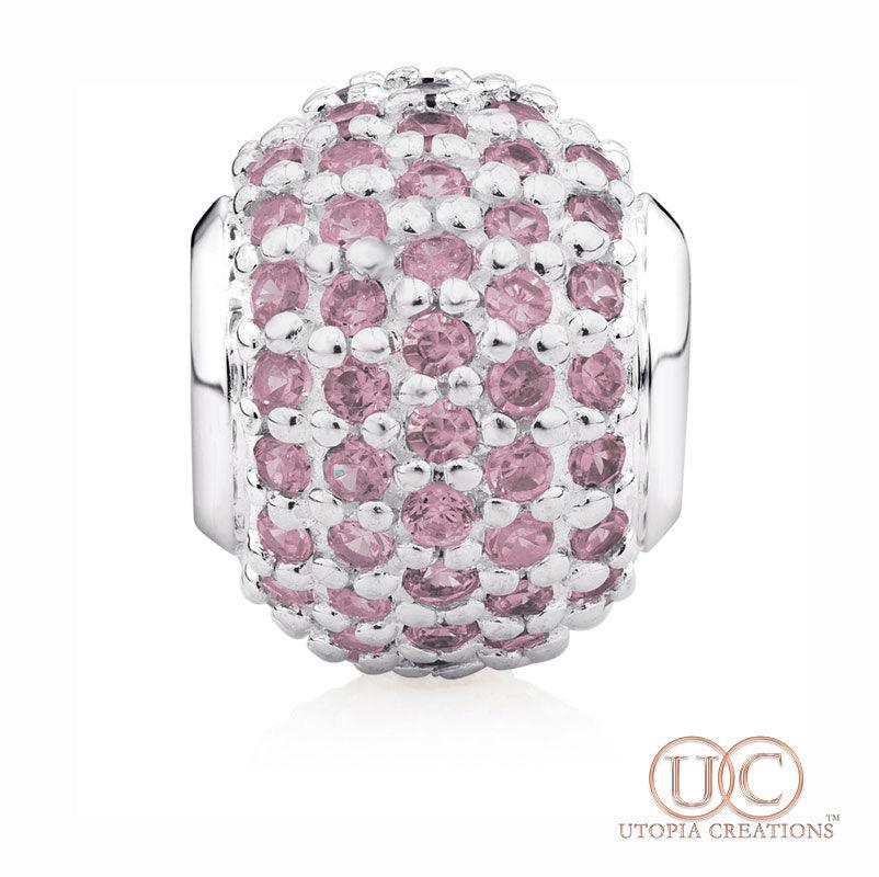 Pink Pavé Crystal Bead Charm (Stainless Steel) - UTOPIA CREATIONS | Accessories & Gifts