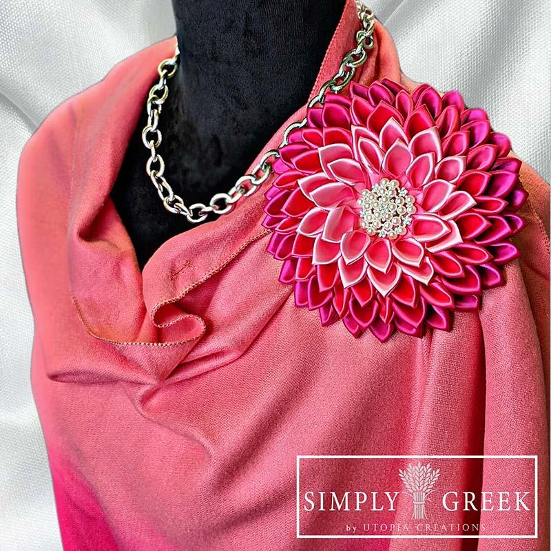 Alpha Kappa Alpha Flower Corsage Hot Pink by Simply Greek. Satin Ribbon Flower corsage has a pearl embellishment in the center. 