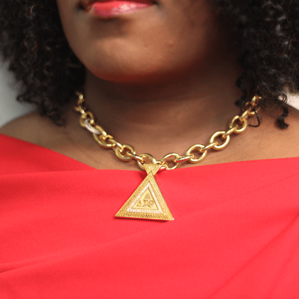 Delta Sigma Theta Link Necklace w/ Pyramid Pendant (Stainless Steel) - Simply Greek