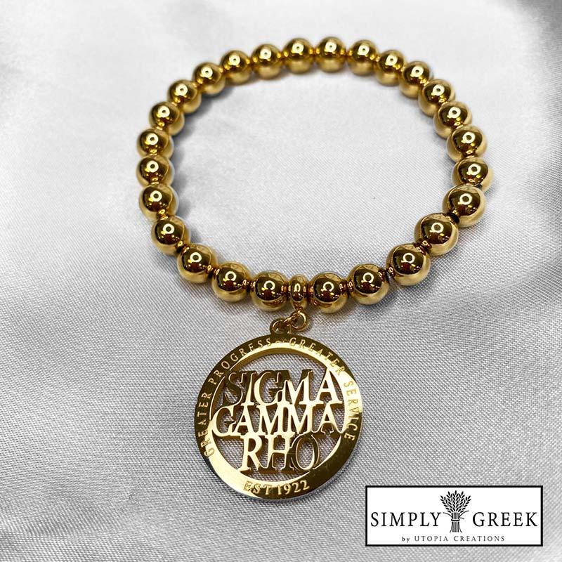 Sigma Gamma Rho ΣΓΡ Beaded Charm Bracelet (Stainless Steel) - Simply Greek