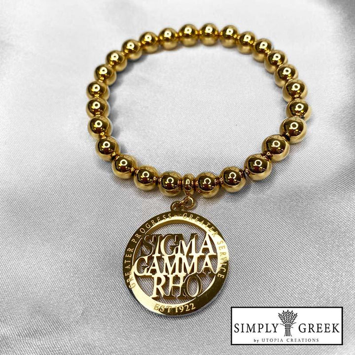 Sigma Gamma Rho ΣΓΡ Beaded Charm Bracelet (Stainless Steel) - Simply Greek