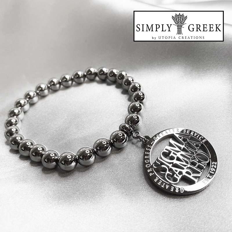 Sigma Gamma Rho ΣΓΡ Beaded Charm Bracelet (Stainless Steel) - Simply Greek