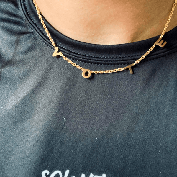 Stainless Steel VOTE letter necklaces by Utopia Creations